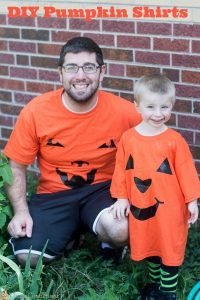 Dad and Son in Halloween T-shirts